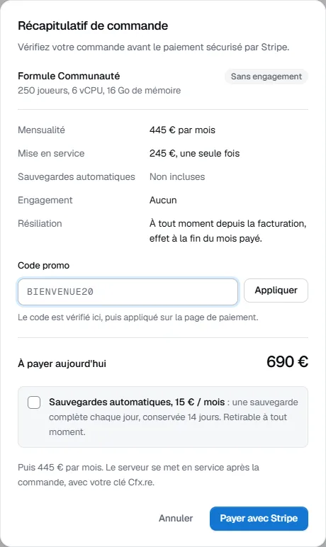 Récapitulatif de commande