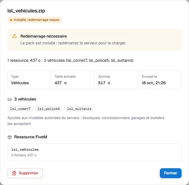 Détail d'un pack