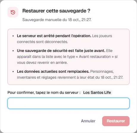 Restaurer une sauvegarde