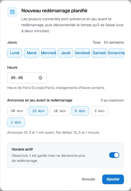Ajouter un horaire
